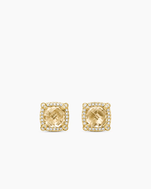 Chatelaine Pavé Bezel Stud Earrings in 18K Yellow Gold, 8mm