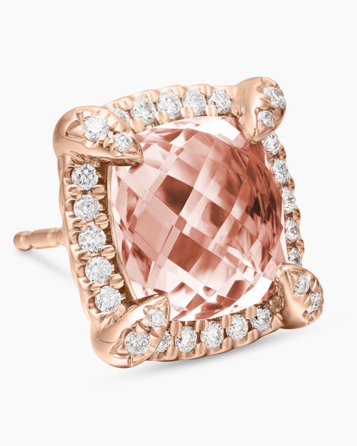 Womens Chatelaine® Pavé Bezel Stud Earrings in 18ct Rose Gold with Morganite and Diamonds, 8mm