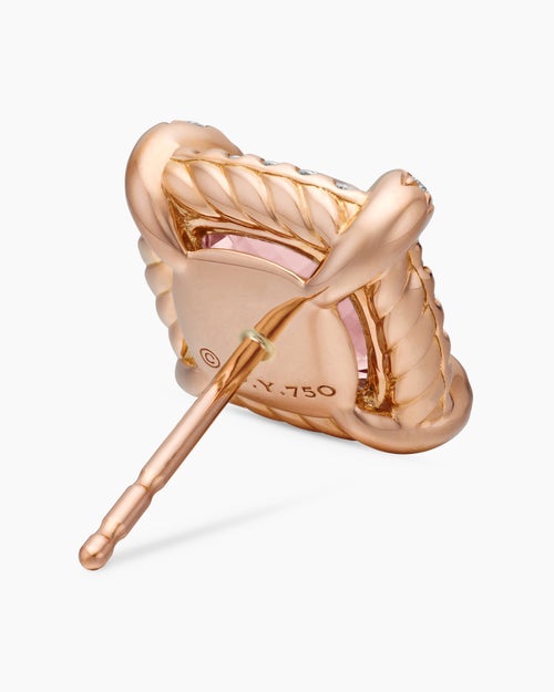 Womens Chatelaine® Pavé Bezel Stud Earrings in 18ct Rose Gold with Morganite and Diamonds, 8mm