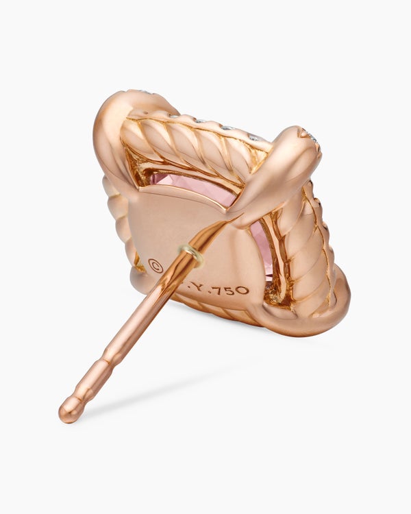 Chatelaine® Pavé Bezel Stud Earrings in 18K Rose Gold with Morganite and Diamonds, 8mm