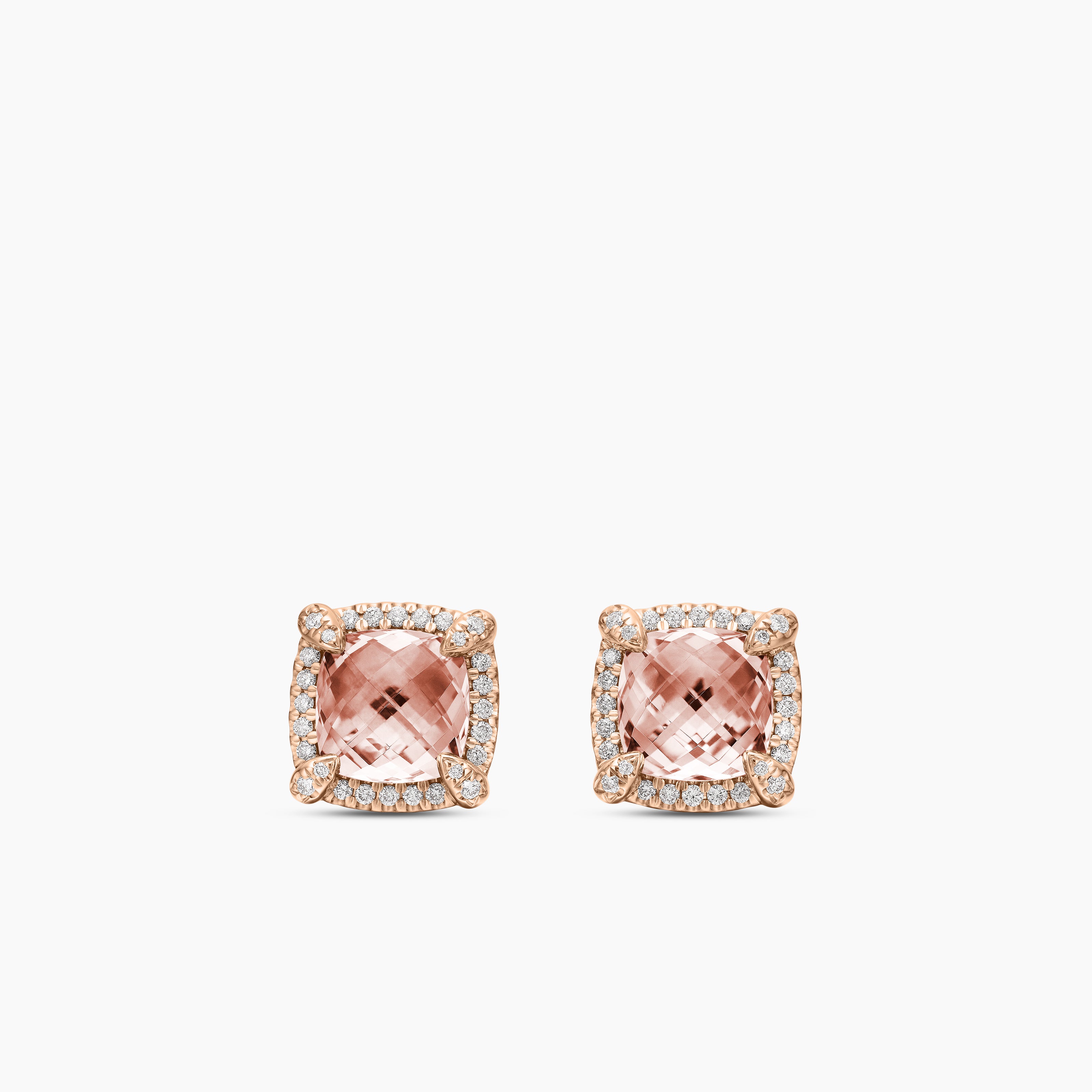 Womens Chatelaine&reg; Pav&eacute; Bezel Stud Earrings in 18K Rose Gold with Morganite and Diamonds, 8mm