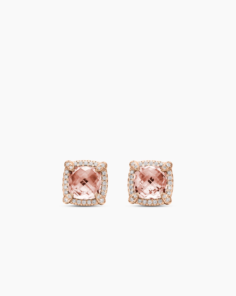 Womens Chatelaine® Pavé Bezel Stud Earrings in 18K Rose Gold with Morganite and Diamonds, 8mm