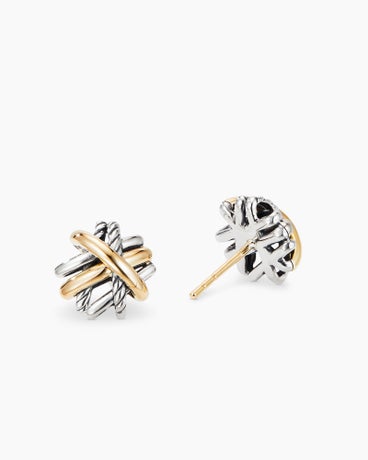 Crossover Stud Earrings in Sterling Silver with 18K Yellow Gold, 11mm