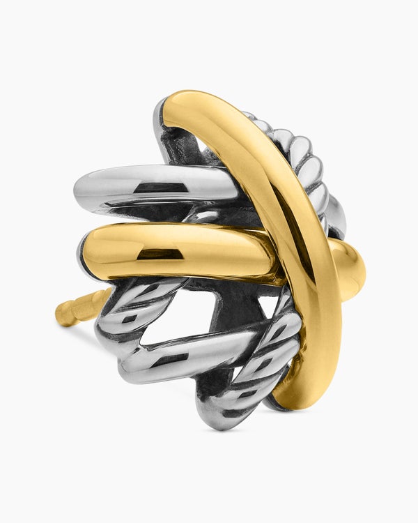 Clous d’oreilles Crossover en argent sterling avec or jaune 18 carats, 11 mm