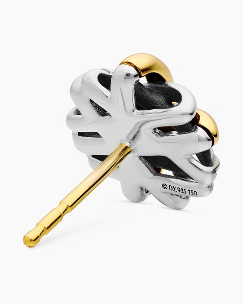 Womens Crossover Stud Earrings in Sterling Silver with 18K Yellow Gold, 11mm