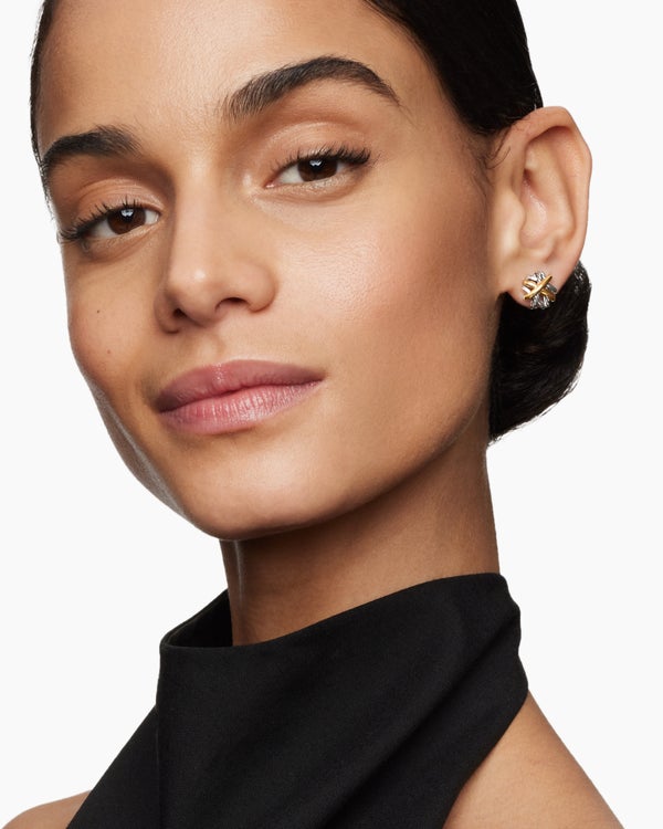 Clous d’oreilles Crossover en argent sterling avec or jaune 18 carats, 11 mm