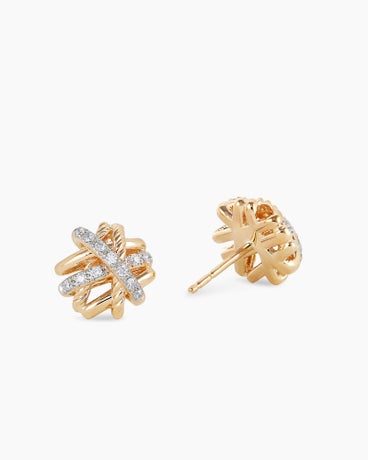 Crossover Stud Earrings in 18K Yellow Gold with Diamonds, 11mm