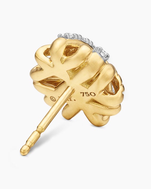 Womens Crossover Stud Earrings in 18K Yellow Gold with Diamonds, 11mm