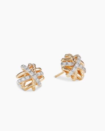 Crossover Stud Earrings in 18K Yellow Gold with Diamonds, 11mm