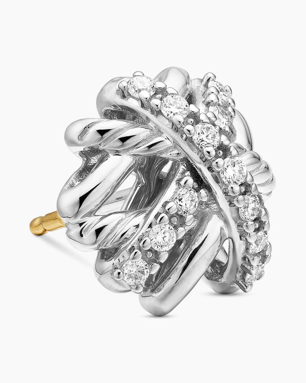 Crossover Stud Earrings in Sterling Silver with Diamonds, 11mm