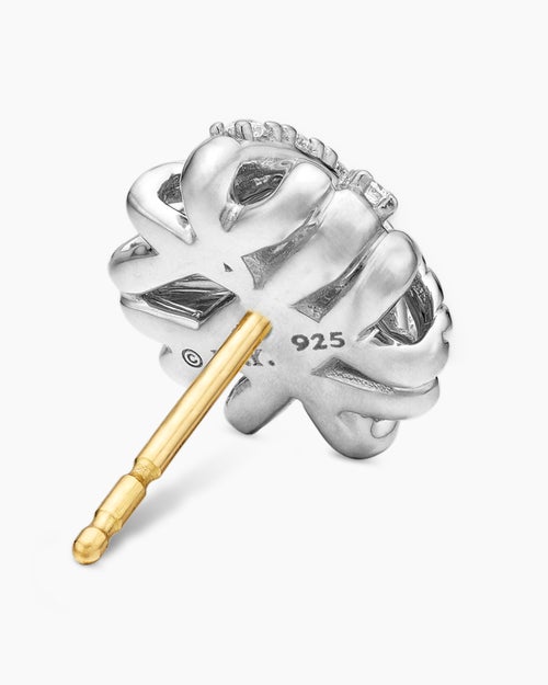 Womens Crossover Stud Earrings in Sterling Silver with Diamonds, 11mm
