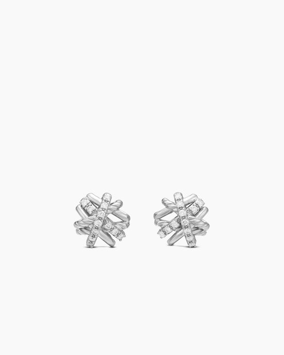 Crossover Stud Earrings in Sterling Silver with Diamonds, 11mm