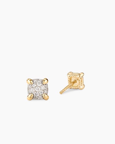 Petite Chatelaine® Stud Earrings in 18K Yellow Gold with Pavé Diamonds, 5mm