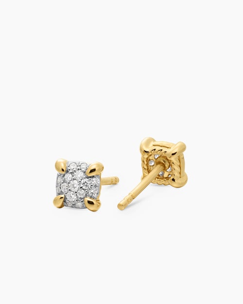 Womens Petite Chatelaine® Stud Earrings in 18ct Yellow Gold with Pavé Diamonds, 5mm