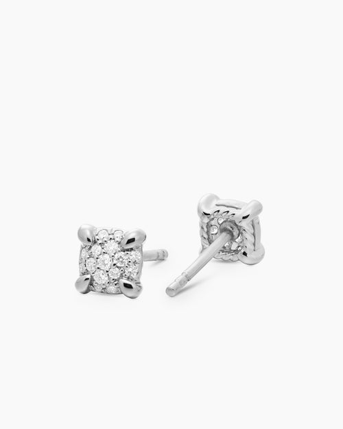 Womens Petite Chatelaine® Stud Earrings in 18K White Gold with Pavé Diamonds, 5mm