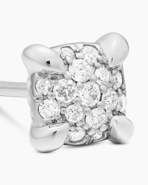 Womens Petite Chatelaine® Stud Earrings in 18K White Gold with Pavé Diamonds, 5mm