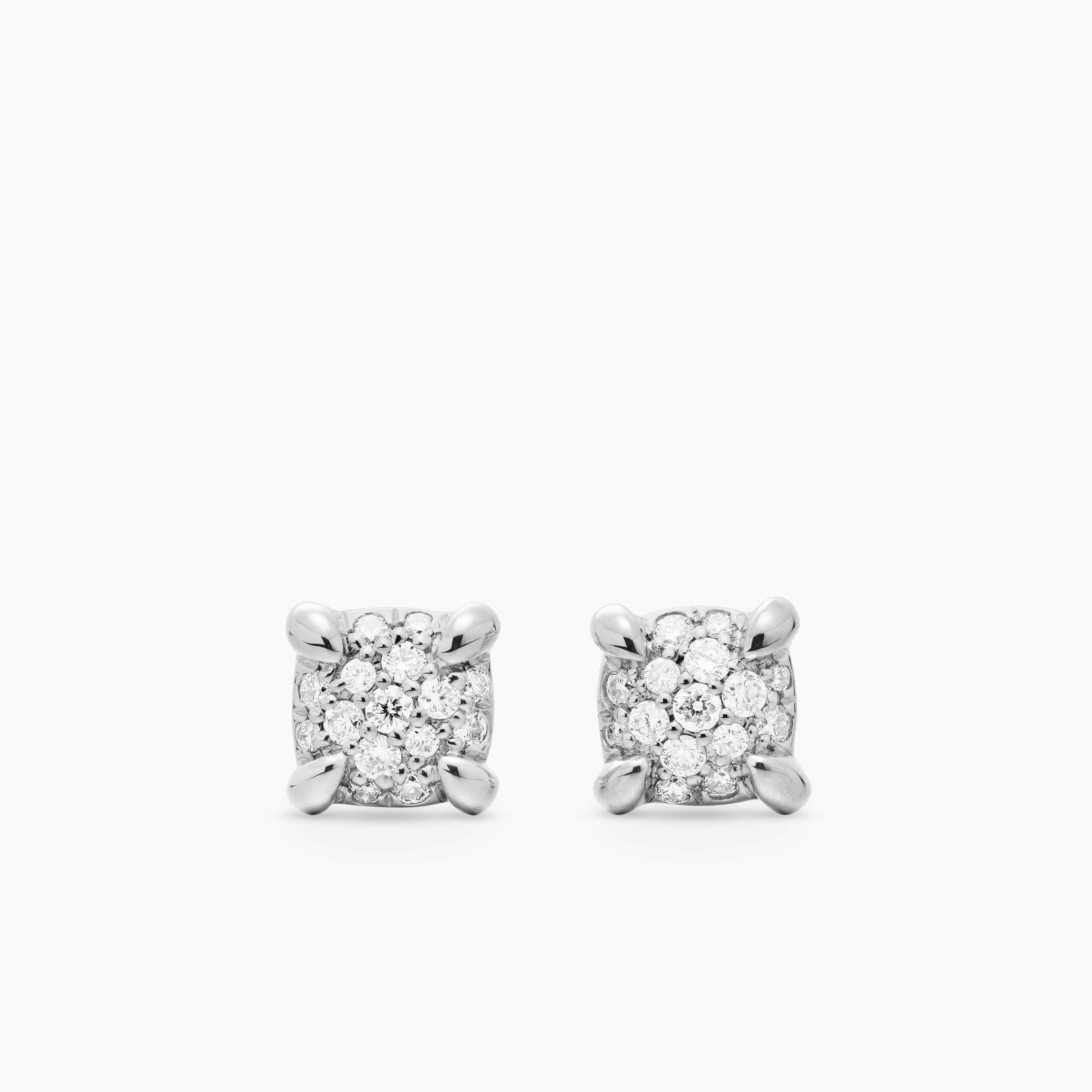 Womens Petite Chatelaine&reg; Stud Earrings in 18K White Gold with Pav&eacute; Diamonds, 5mm
