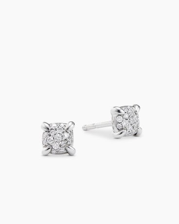 Petite Chatelaine® Stud Earrings in 18K White Gold with Pavé Diamonds, 5mm