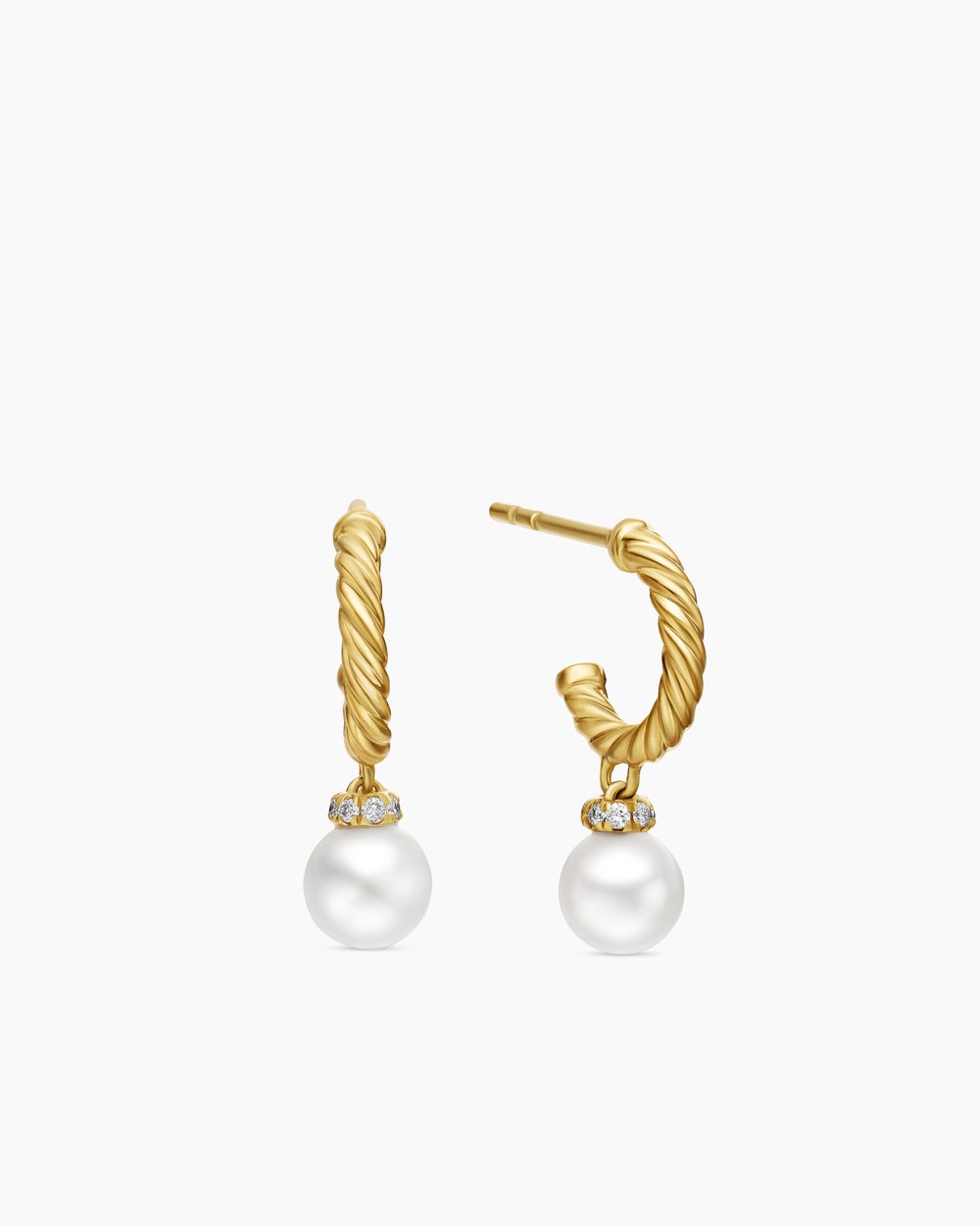 Womens Petite Solari Drop Earrings in 18K Yellow Gold with Pearls and Diamonds, 17.2mm