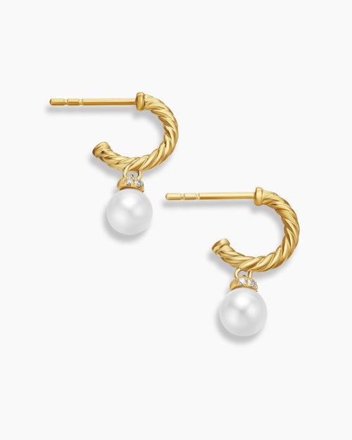 Womens Petite Solari Drop Earrings in 18ct Yellow Gold with Pearls and Diamonds, 17.2mm