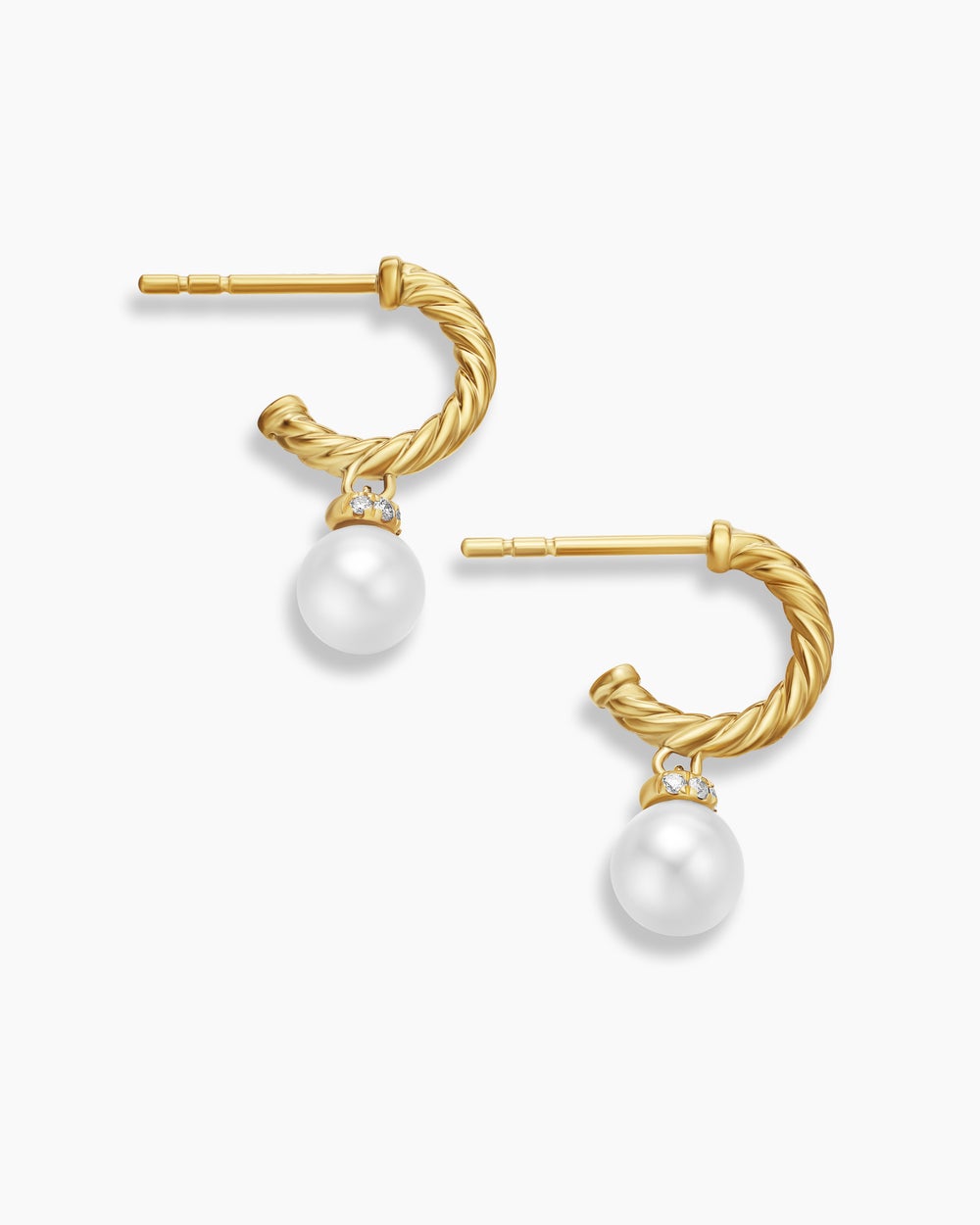 Womens Petite Solari Drop Earrings in 18K Yellow Gold with Pearls and Diamonds, 17.2mm