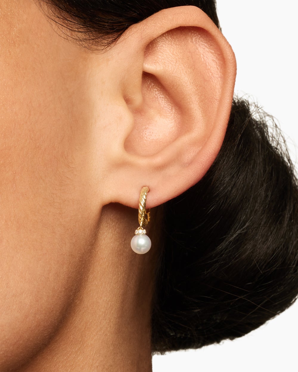 Womens Petite Solari Drop Earrings in 18K Yellow Gold with Pearls and Diamonds, 17.2mm