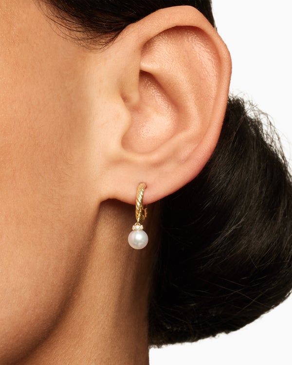 Petite Solari Drop Earrings in 18K Yellow Gold with Pearls and Diamonds, 17.2mm