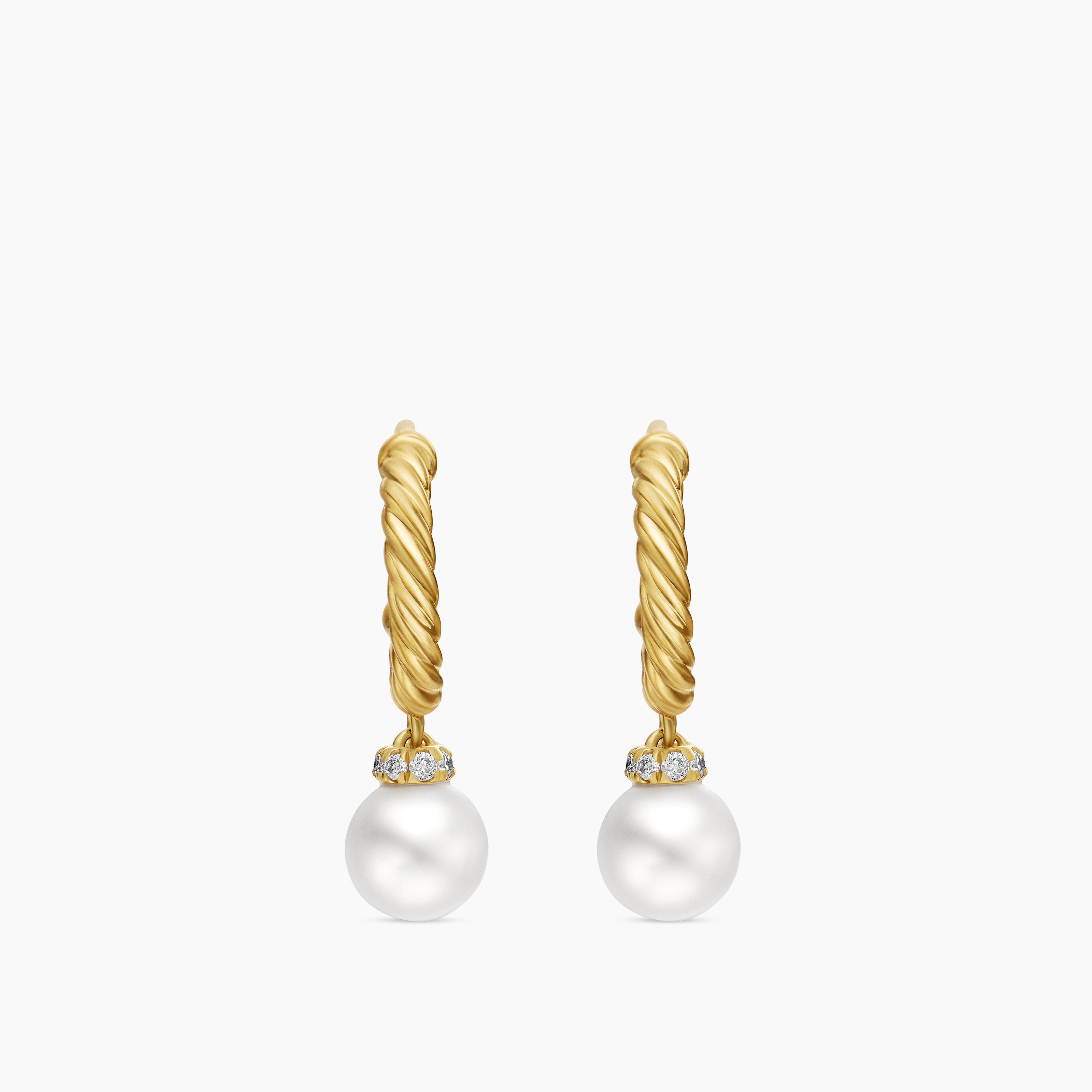 Womens Petite Solari Drop Earrings in 18K Yellow Gold with Pearls and Diamonds, 17.2mm