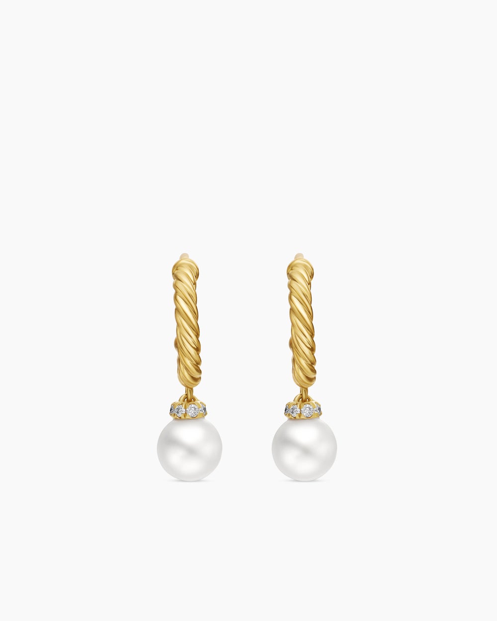 Womens Petite Solari Drop Earrings in 18K Yellow Gold with Pearls and Diamonds, 17.2mm
