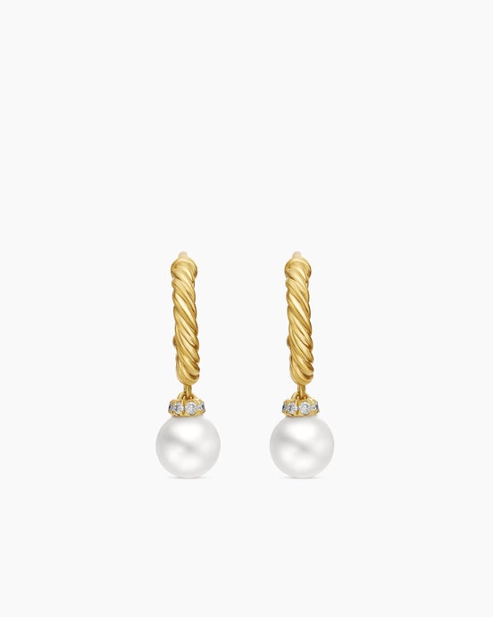 Petite Solari Drop Earrings in 18ct Yellow Gold with Pearls and Diamonds, 17.2mm