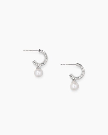 Petite Solari Drop Earrings in 18K White Gold with Pearls and Diamonds, 17.2mm