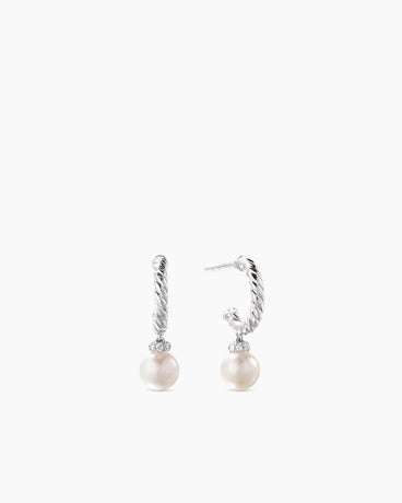 Petite Solari Drop Earrings in 18K White Gold with Pearls and Diamonds, 17.2mm