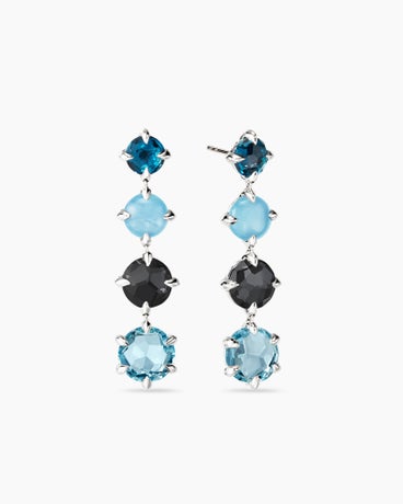 Chatelaine® Drop Earrings in Sterling Silver with Hampton Blue Topaz, Blue Topaz, Milky Aquamarine and Grey Orchid, 45mm