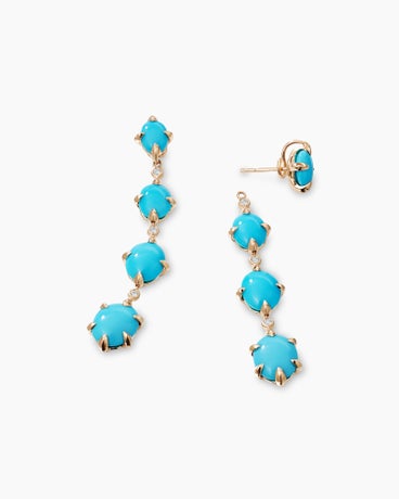 Chatelaine® Drop Earrings in 18K Yellow Gold with Turquoise and Diamonds, 59mm
