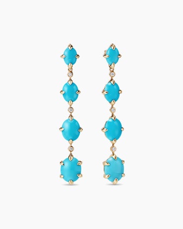 Chatelaine® Drop Earrings in 18K Yellow Gold with Turquoise and Diamonds, 59mm