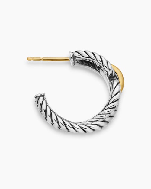 Womens Cable Loop Hoop Earrings in Sterling Silver with 18K Yellow Gold, 22mm