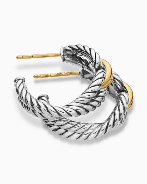 Womens Cable Loop Hoop Earrings in Sterling Silver with 18K Yellow Gold, 22mm
