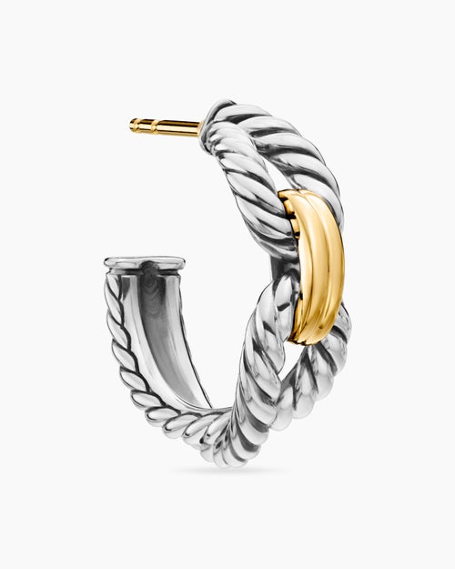 Womens Cable Loop Hoop Earrings in Sterling Silver with 18K Yellow Gold, 22mm