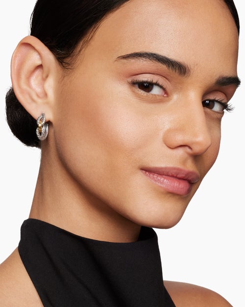 Womens Cable Loop Hoop Earrings in Sterling Silver with 18K Yellow Gold, 22mm