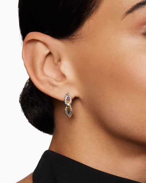 Womens Cable Loop Hoop Earrings in Sterling Silver with 18K Yellow Gold, 22mm