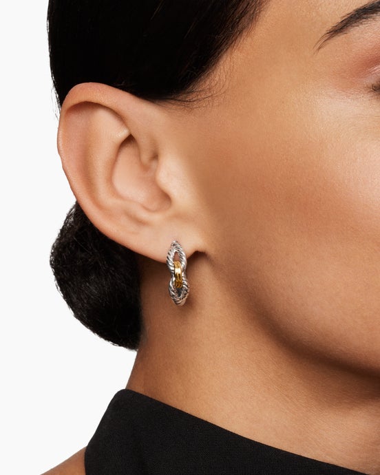 Cable Loop Hoop Earrings in Sterling Silver with 18K Yellow Gold, 22mm