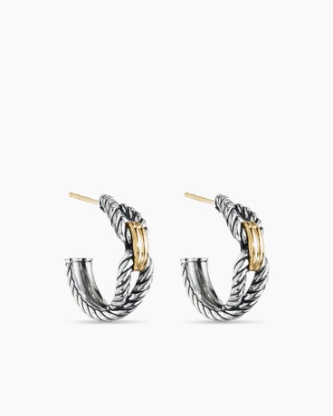 Cable Loop Hoop Earrings in Sterling Silver with 18K Yellow Gold, 22mm