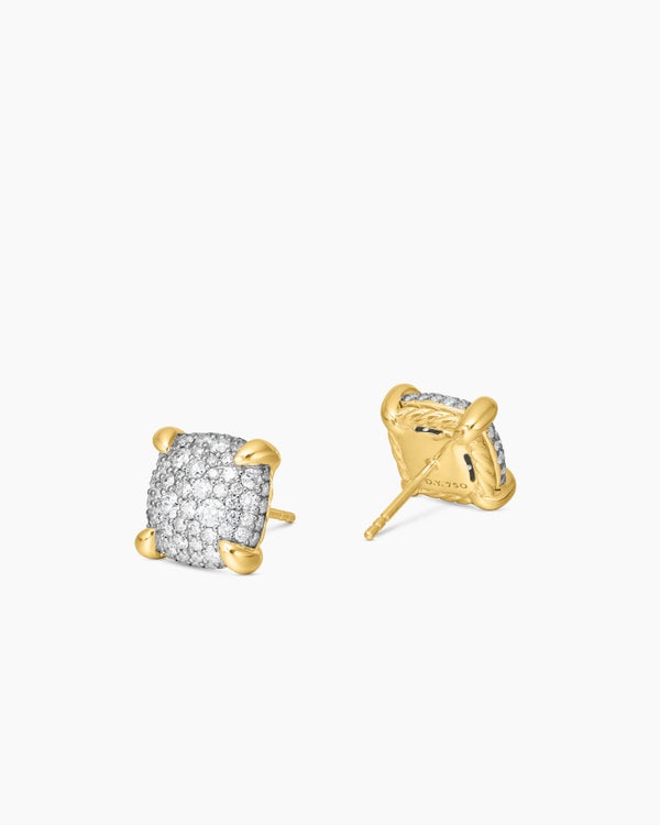 Chatelaine® Stud Earrings in 18K Yellow Gold with Pavé Diamonds, 11mm