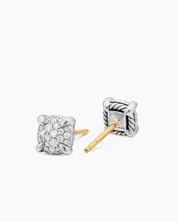 Petite Chatelaine® Stud Earrings in Sterling Silver with Pavé Diamonds, 6.5mm