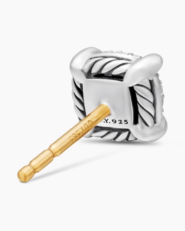 Petite Chatelaine® Stud Earrings in Sterling Silver with Pavé Diamonds, 6.5mm