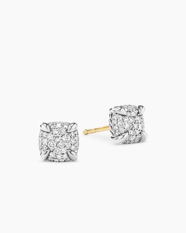 Petite Chatelaine® Stud Earrings in Sterling Silver with Pavé Diamonds, 6.5mm