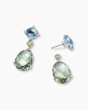 Chatelaine® Drop Earrings in Sterling Silver with Prasiolite, Blue Topaz and Peridot, 40mm