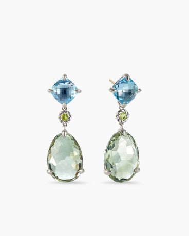 Chatelaine® Drop Earrings in Sterling Silver with Prasiolite, Blue Topaz and Peridot, 40mm