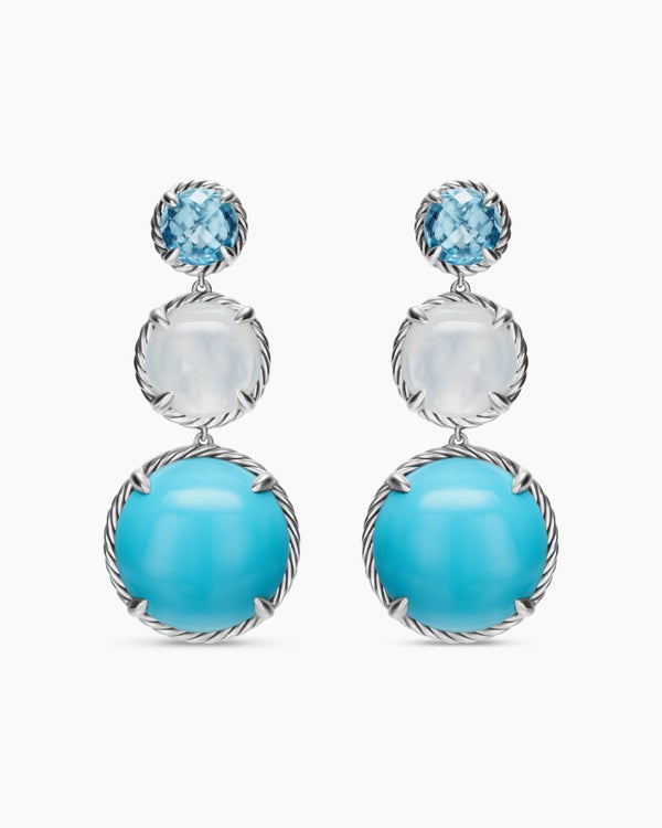 Chatelaine® Round Drop Earrings in Sterling Silver with Turquoise, Milky Rose Quartz and Blue Topaz, 47mm