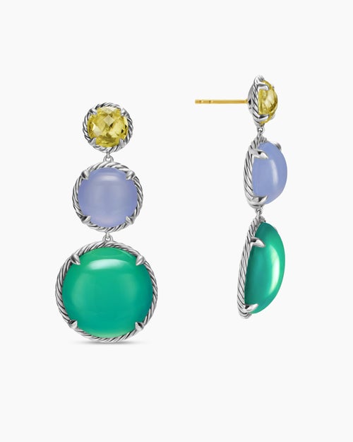 Womens Chatelaine® Round Drop Earrings in Sterling Silver with Lagoon Orchid, Blue Chalcedony and Lemon Citrine, 47mm